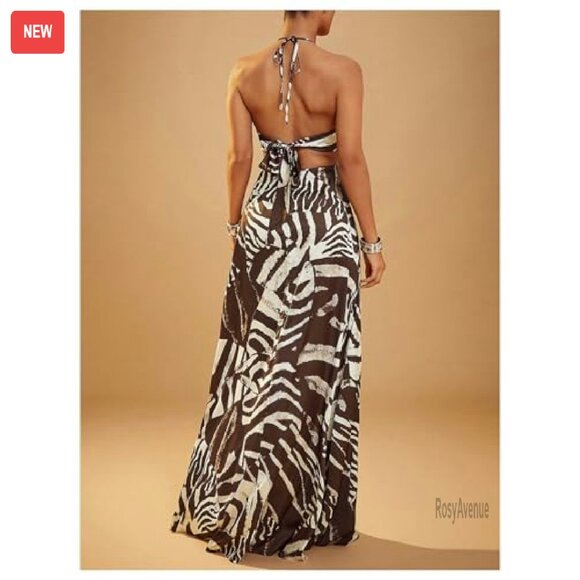 Women's Ruched Halter Dress Backless Cut Out Sleeveless Party - Picture 3 of 7